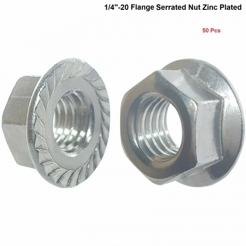 (Qty 50) 1/4-20 Serrated Hex Flange Nut Steel Zinc